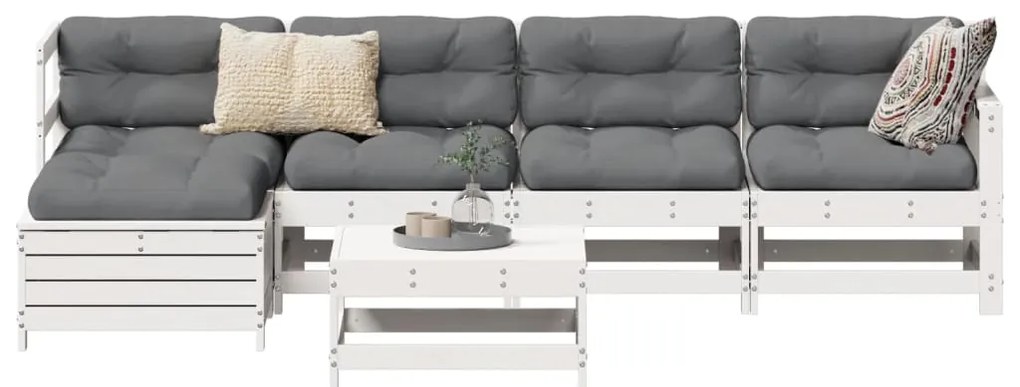 vidaXL Set canapea de grădină, 6 piese, alb, lemn masiv pin