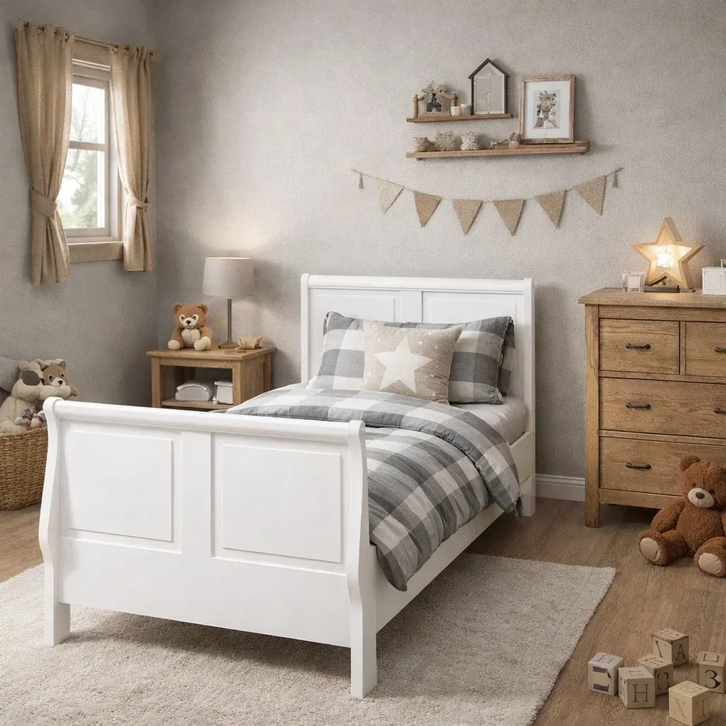 Pat single Royal - 90x200 cm - din lemn masiv de brad