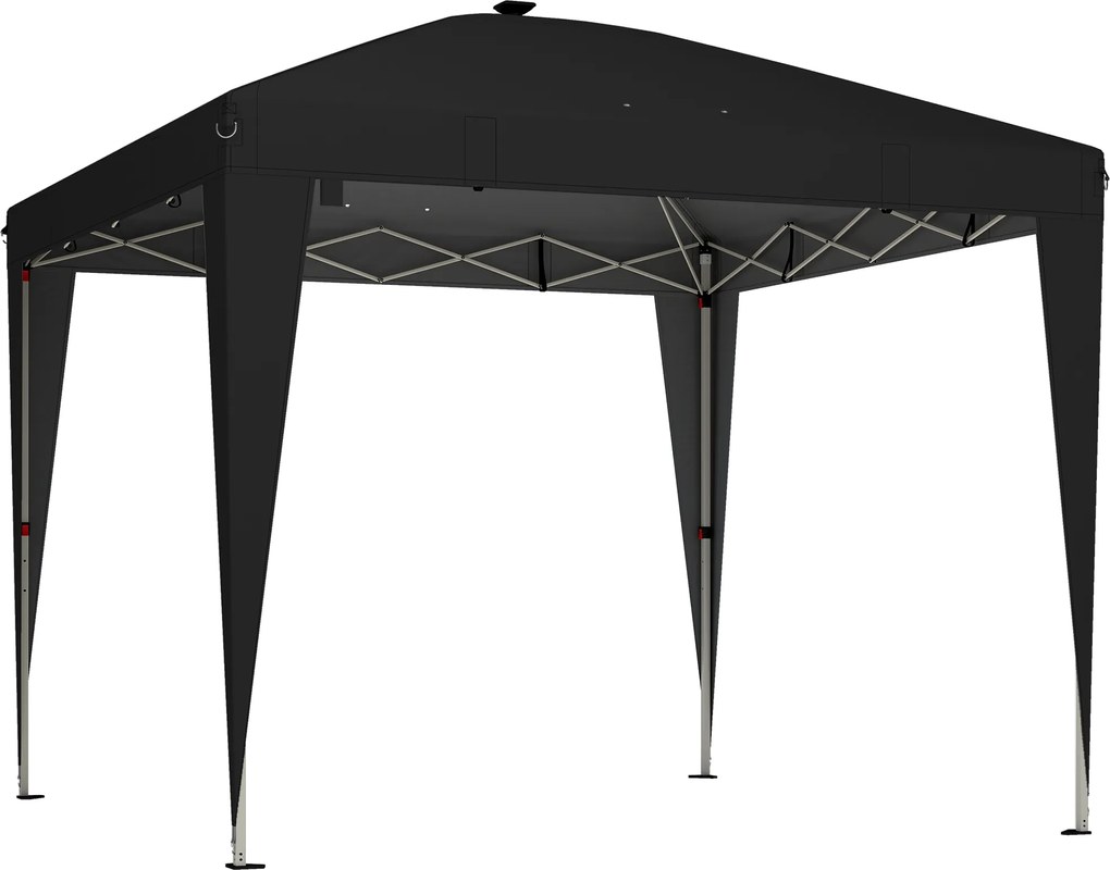 Outsunny Gazebo 3x3 m Pliabil Pop Up cu Înălțime Reglabilă, UV50+, Gazebo de Grădină cu Lumină Centrală și USB, Telecomandă, Geantă de Transport, pentru Exterior, Camping, Petreceri, Negru | Aosom Romania