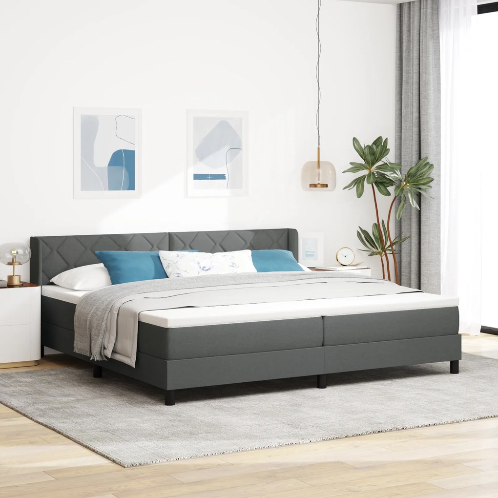 vidaXL Pat boxspring cu saltea cu saltea Gri închis 200 x 200 cm