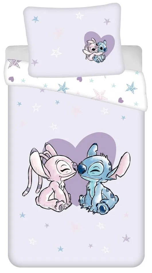 Lenjerie de pat pentru copii din bumbac pentru pat de o persoană 140x200 cm Lilo and Stitch "Heart" – Jerry Fabrics