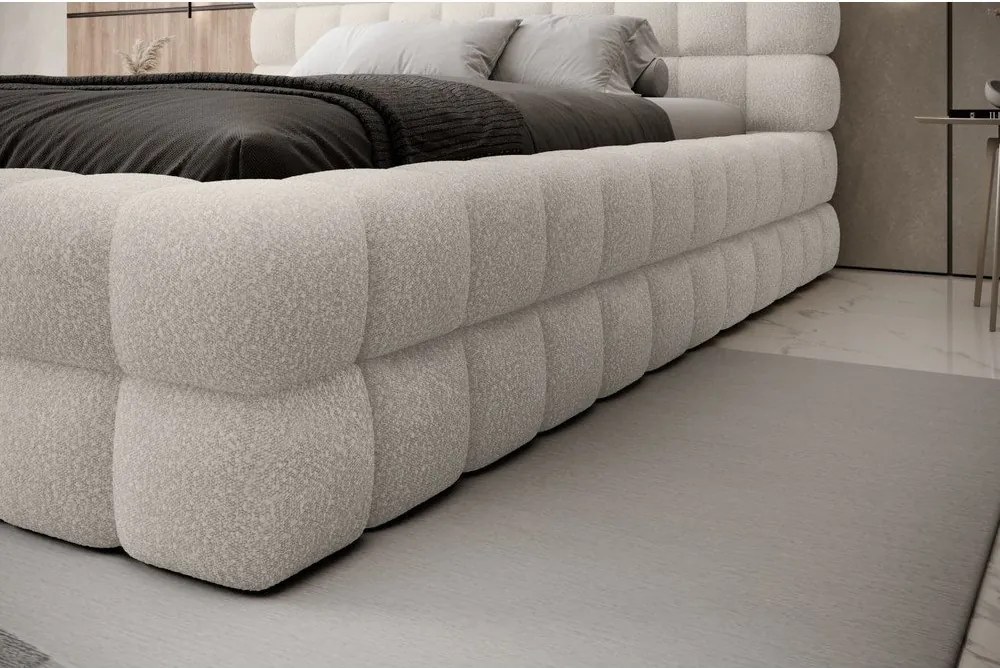 Pat matrimonial alb tapițat cu spațiu de depozitare cu somieră 160x200 cm Dizzle – ELTAP