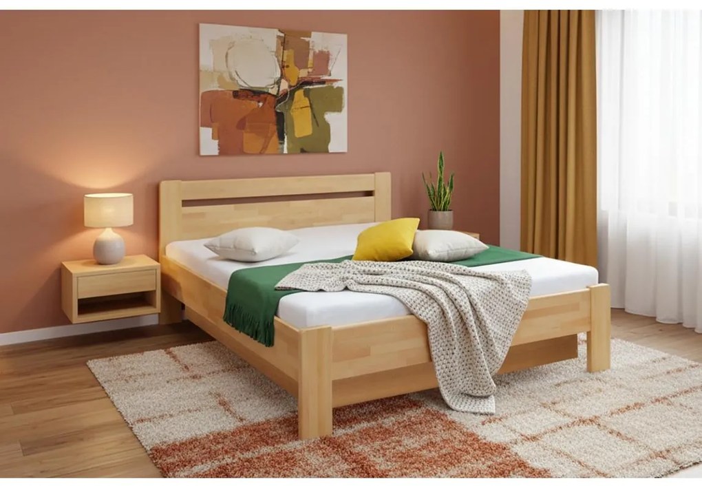 Pat dublu cu somieră și spațiu de depozitare din lemn masiv AMARA 180x200 cm fag