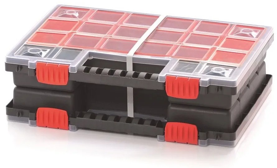 Organizator cu două case 34,4 × 24,9 × 10 cm, cutii, roșu
