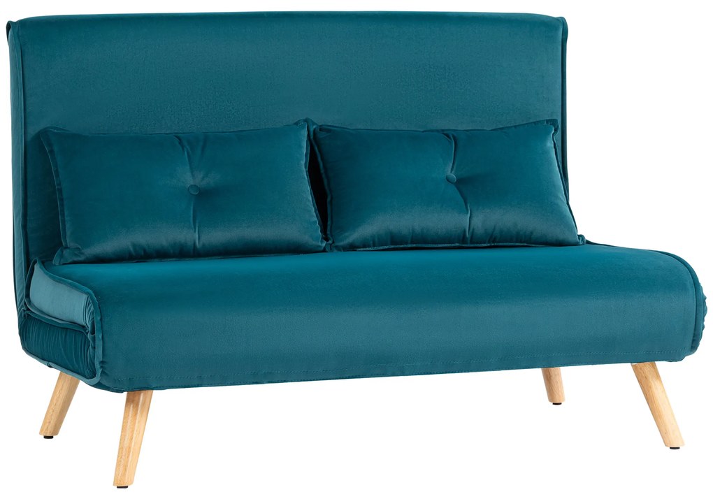 HOMCOM Canapea extensibila pentru 2 persoane, canapea pat, spatiu pentru dormit, spatar reglabil, husa din material textil, structura metalica, Verde | Aosom Romania