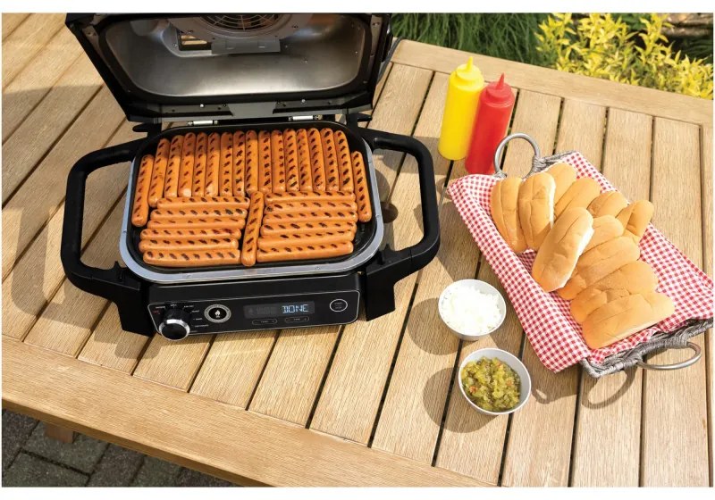 Gratar electric Ninja OG701EU, 2400W, Pana la 260C, Acoperire interna amina ceramica, Woodfire, Gri