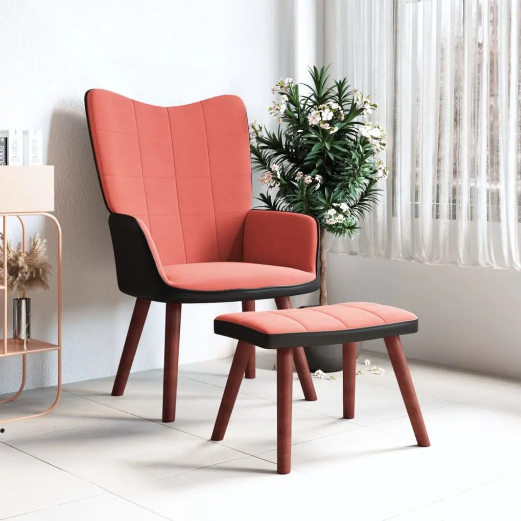 327802 vidaXL Scaun de relaxare cu taburet, roz, catifea și PVC