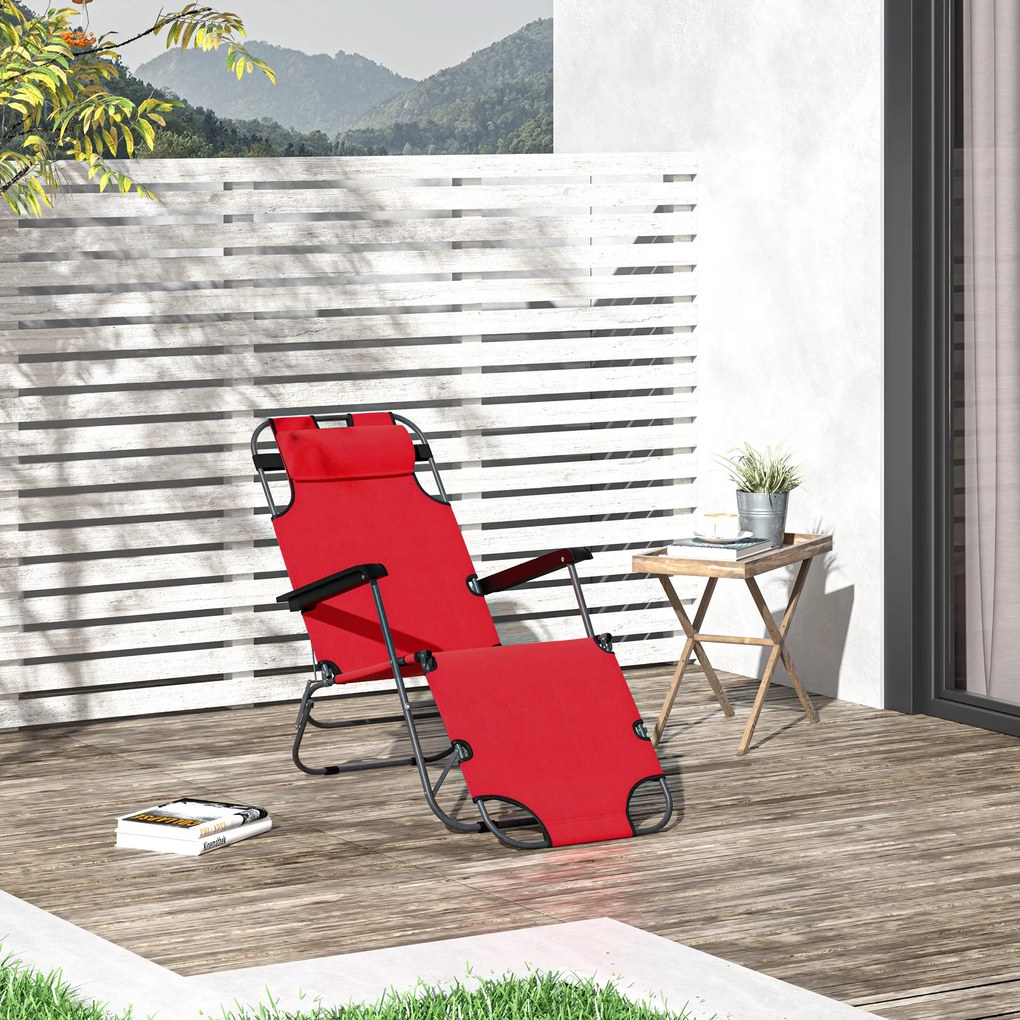 Outsunny sezlong pliabil de gradina din material textil Oxford, 135x60x89cm, rosu | Aosom Romania