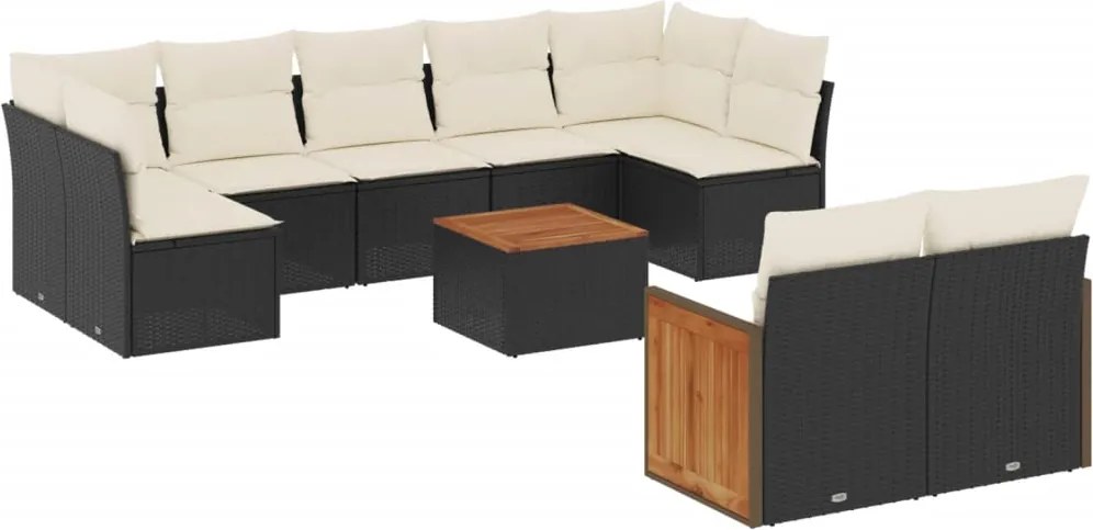 vidaXL Set canapele de grădină cu perne, 10 piese, negru, poliratan