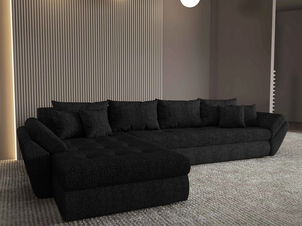 Colțar extensibil dumonde cu ladă de depozitare si sezut confortabil din spuma high-density, Loana XL Enjoy Negru 335x185 cm
