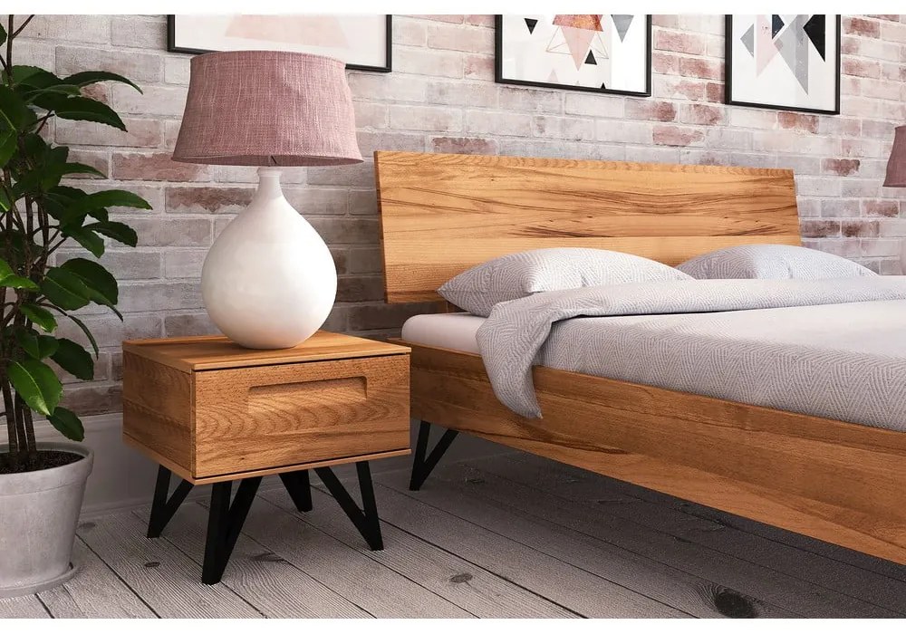 Pat dublu din lemn de stejar 140x200 cm Golo 2 - The Beds