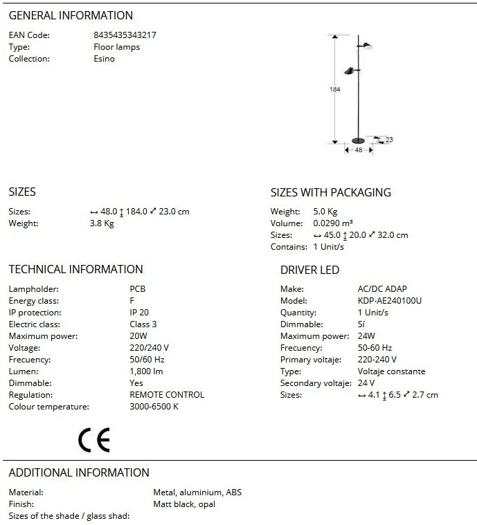 Lampadar/Lampa de podea LED design modern Esino negru