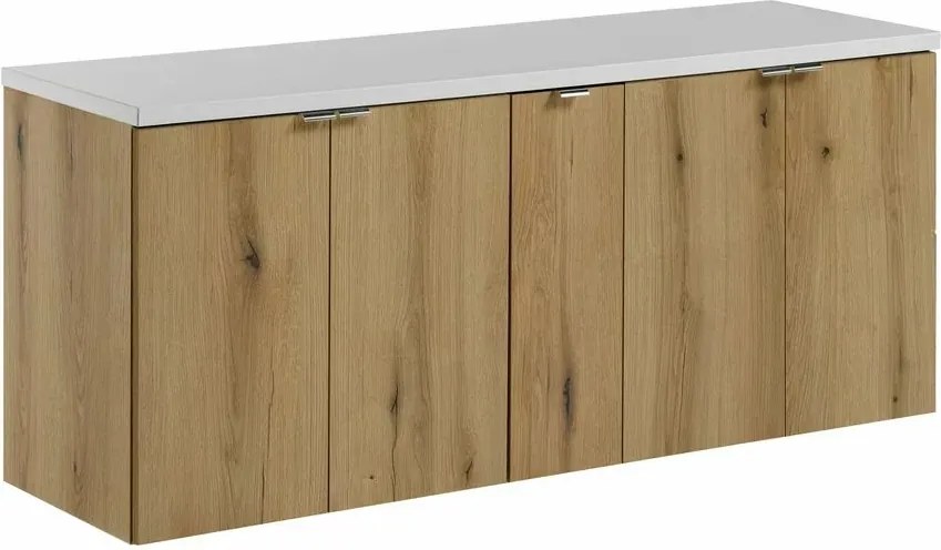 Set dulap baza suspendat 140 cm cu blat si dulap lateral Comad Nova alb mat si stejar Coast Evoke