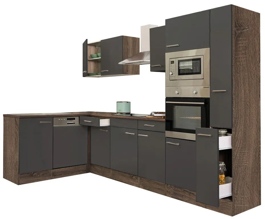 Mobilă de bucătărie de colț Yorki 310, corp din stejar Yorki, cu față antracit satinat