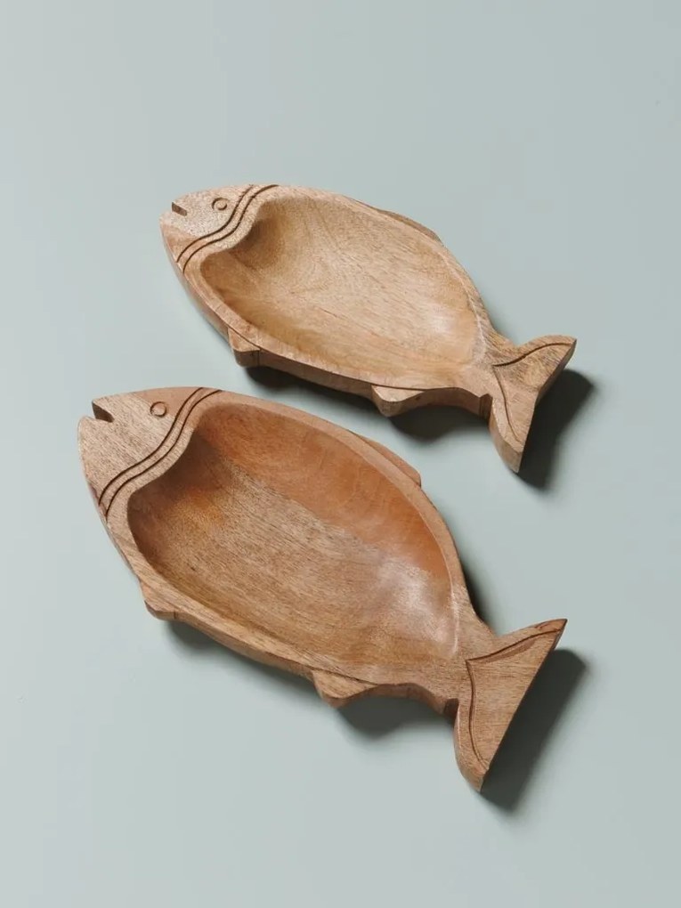Tava servire, din lemn sculptat, L35.5cm, Fish
