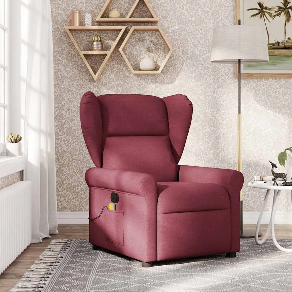 vidaXL Fotoliu de masaj rabatabil, roșu vin, material textil