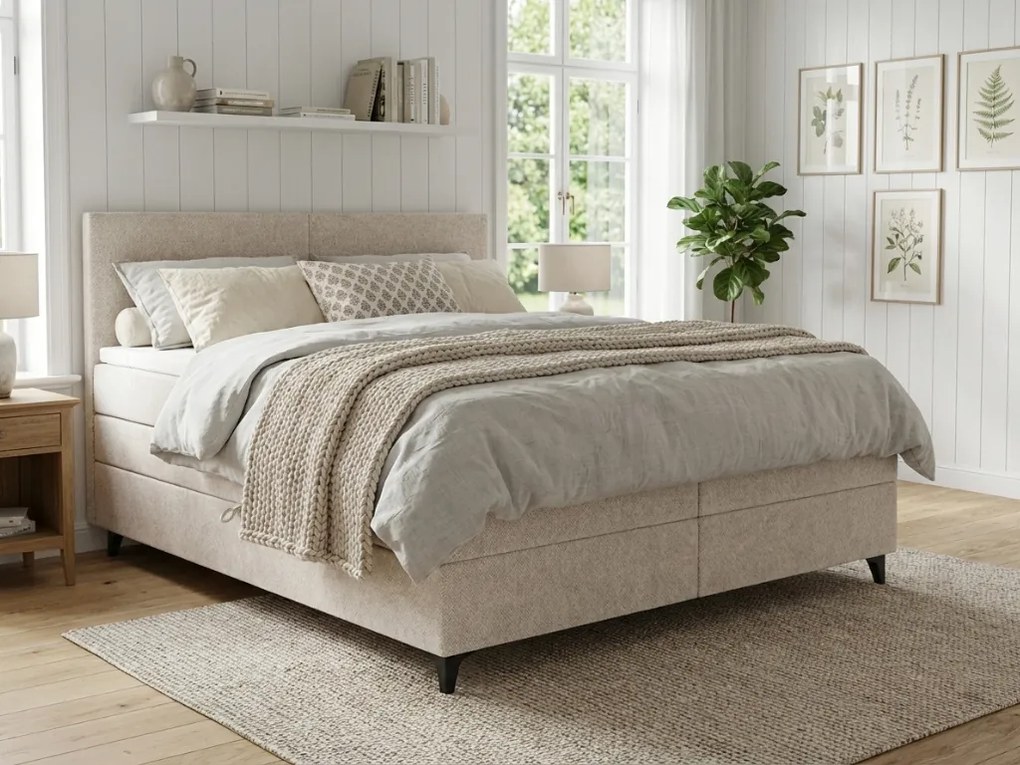 Pat tapițat boxspring BRIANA 180x200 cm crem Saltea: Saltea cu arcuri Bonell