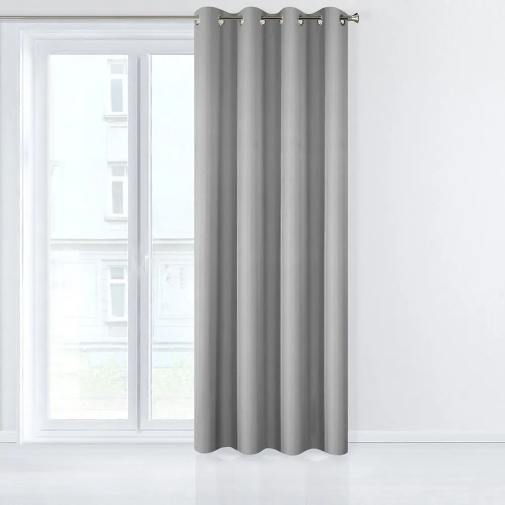 Draperie monocromă gri cu agățare pe inele metalice 140 x 250 cm