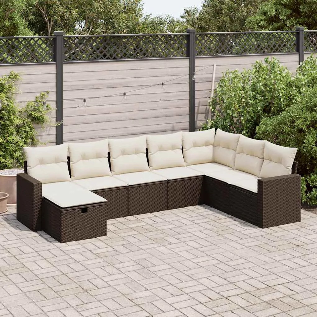 vidaXL Set canapele de grădină cu perne, 8 piese, maro, poliratan