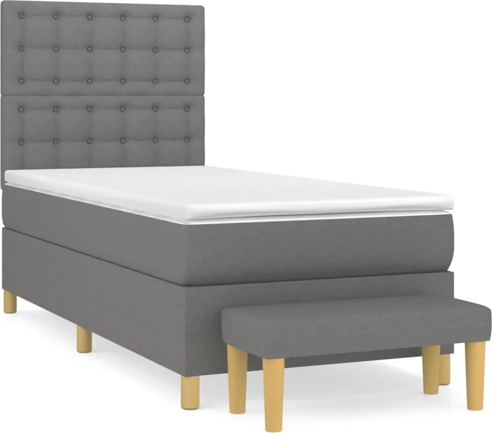 vidaXL Pat box spring cu saltea, gri închis, 90x200 cm, textil