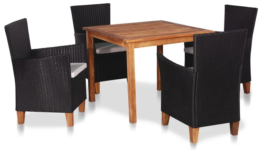 vidaXL Set mobilier de exterior, 5 piese, negru și maro, poliratan