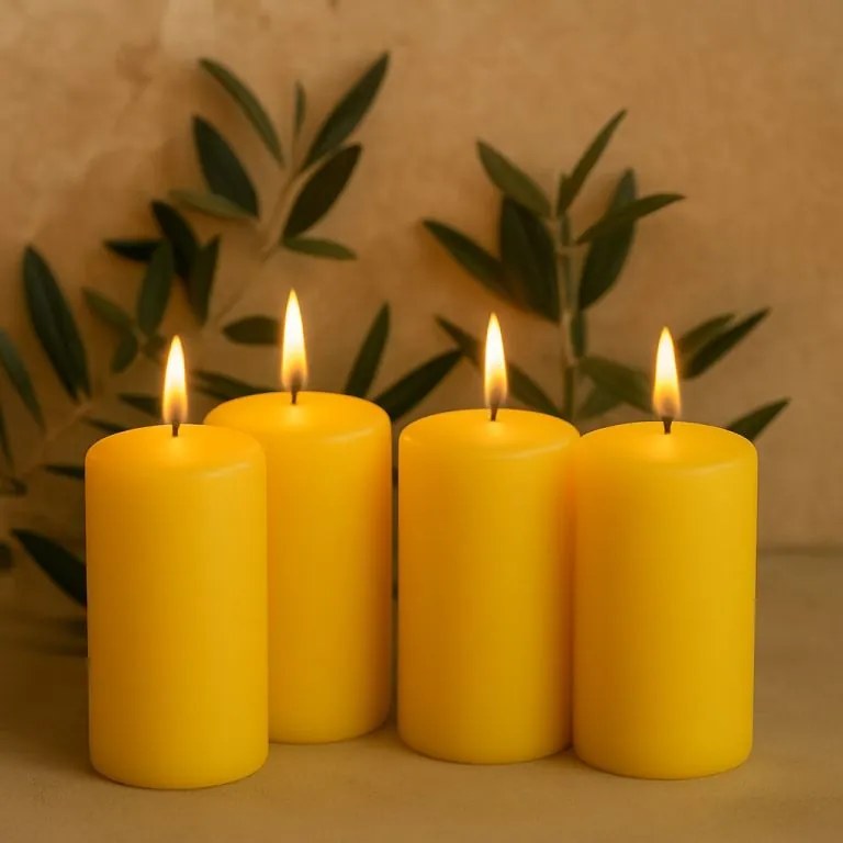 Set de lumânări tip stâlp, 15 cm, Ø 7,5 cm, galben, 4 buc