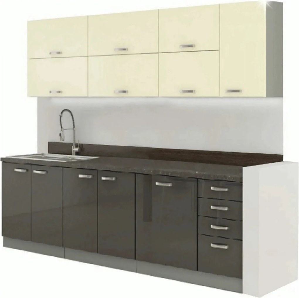 Set bucatarie PRADO, gri/crem/gri cu efect de marmura, PAL laminat, 26