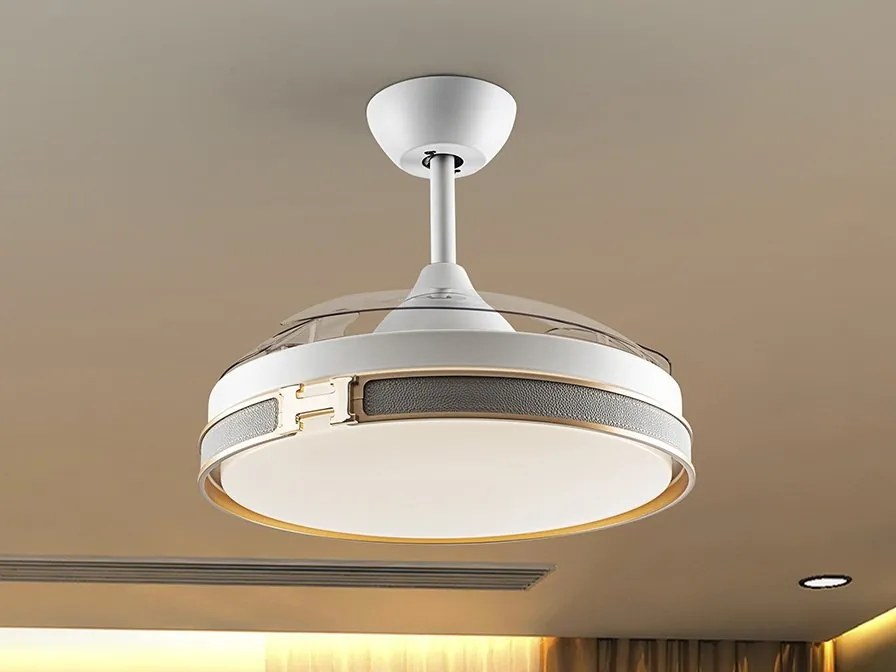 Lustra LED cu Ventilator si telecomanda, lame retractabile HERON alb/auriu