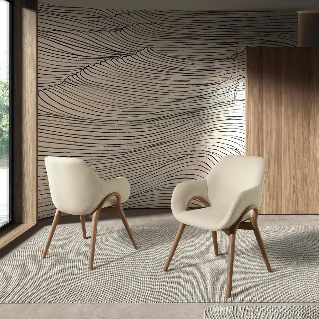 Scaun modern design italian, Lemn, Tesatura, Beige
