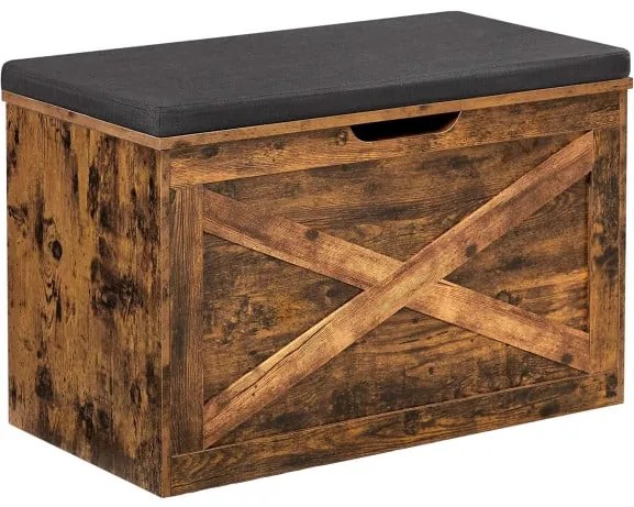Banca De Incaltaminte Captusita, Cu Scaun Capitonat, Maro Rustic, 76 Cm