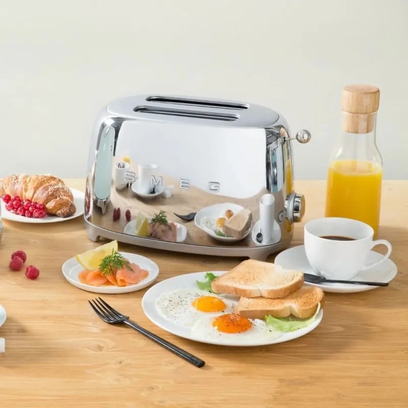 Prajitor de paine SMEG 50's Style TSF01SSEU, 950 W, 2 felii, 6 trepte, Tava pentru firimituri, Cablu integrat, Otel inoxidabil, Argintiu