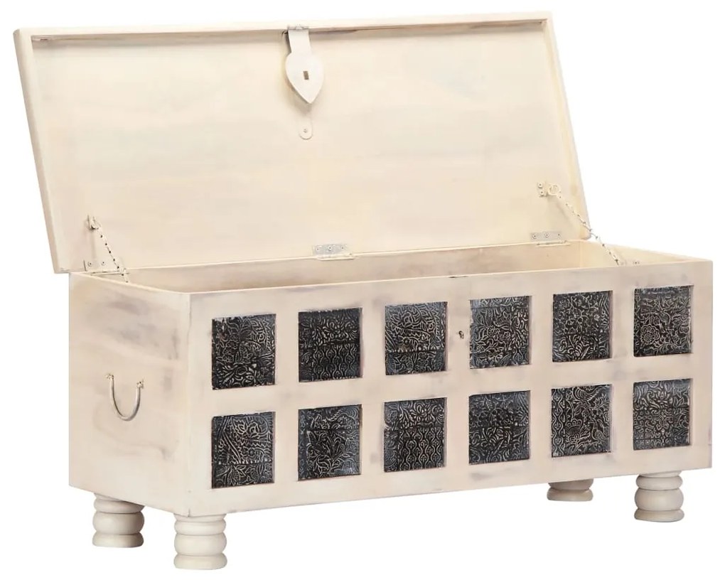 247670 vidaXL Ladă de depozitare, alb, 110x40x45 cm, lemn masiv de acacia