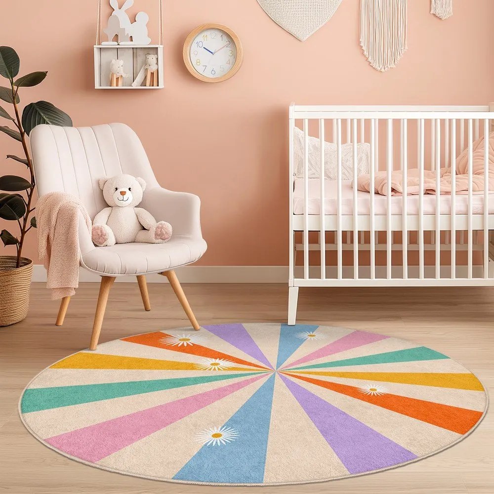 Covor pentru copii lavabil ø120 cm Rainbow Daisy – Mila Home
