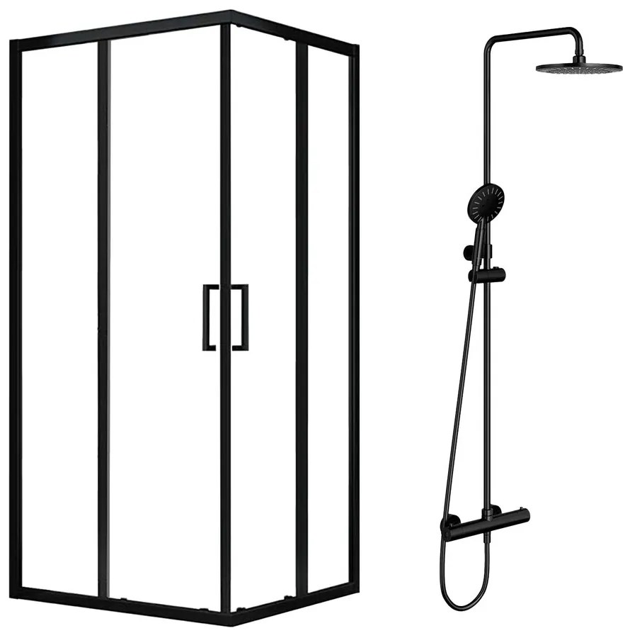 Pachet cabina de dus Fluminia Hector negru 90x90 cm si coloana de dus Omnires Y negru