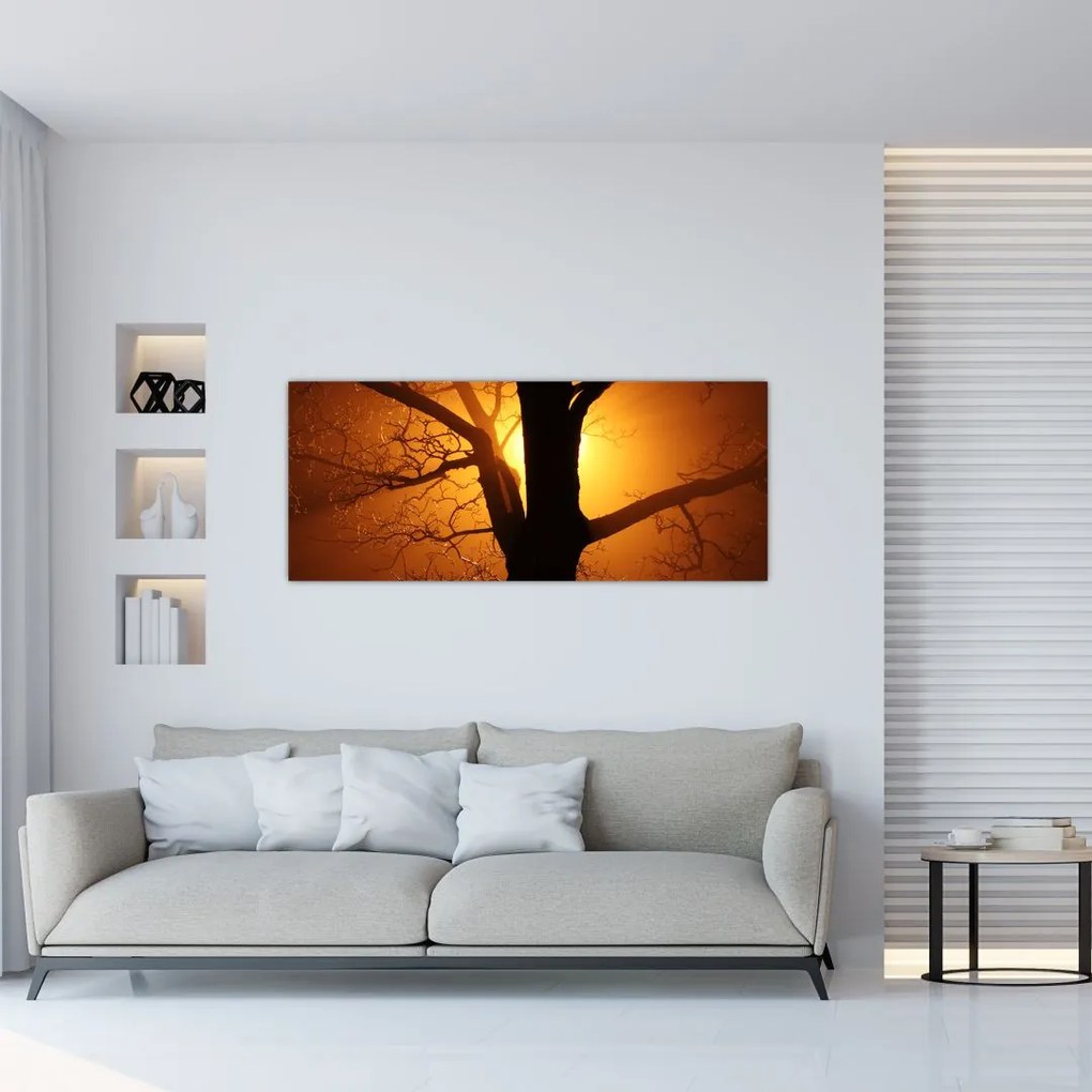 Tablou cu copac în apus de soare (120x50 cm)