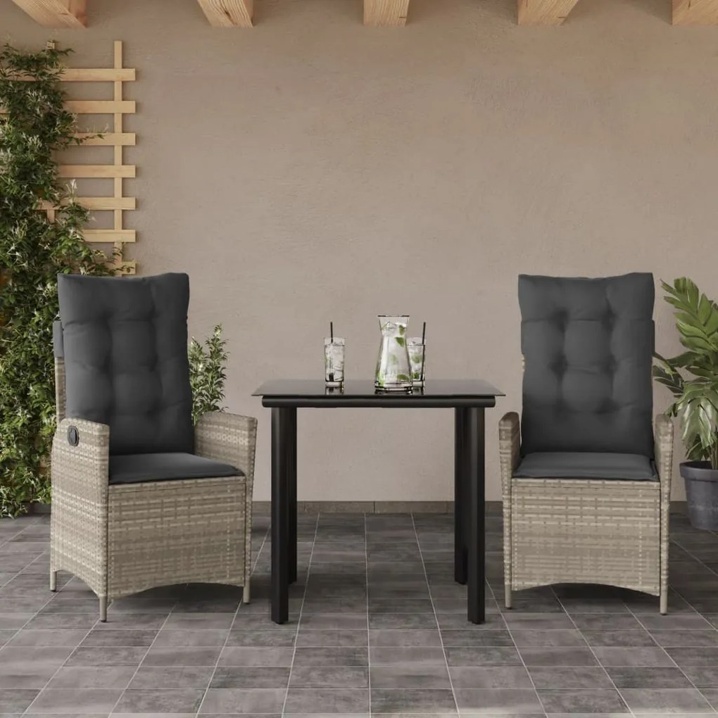 vidaXL Set mobilier de grădină cu perne, 3 piese,gri deschis,poliratan