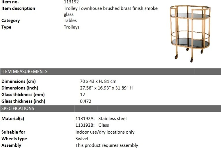 Gheridon/ masuta cu roti design LUX Townhouse alama 113192 HZ