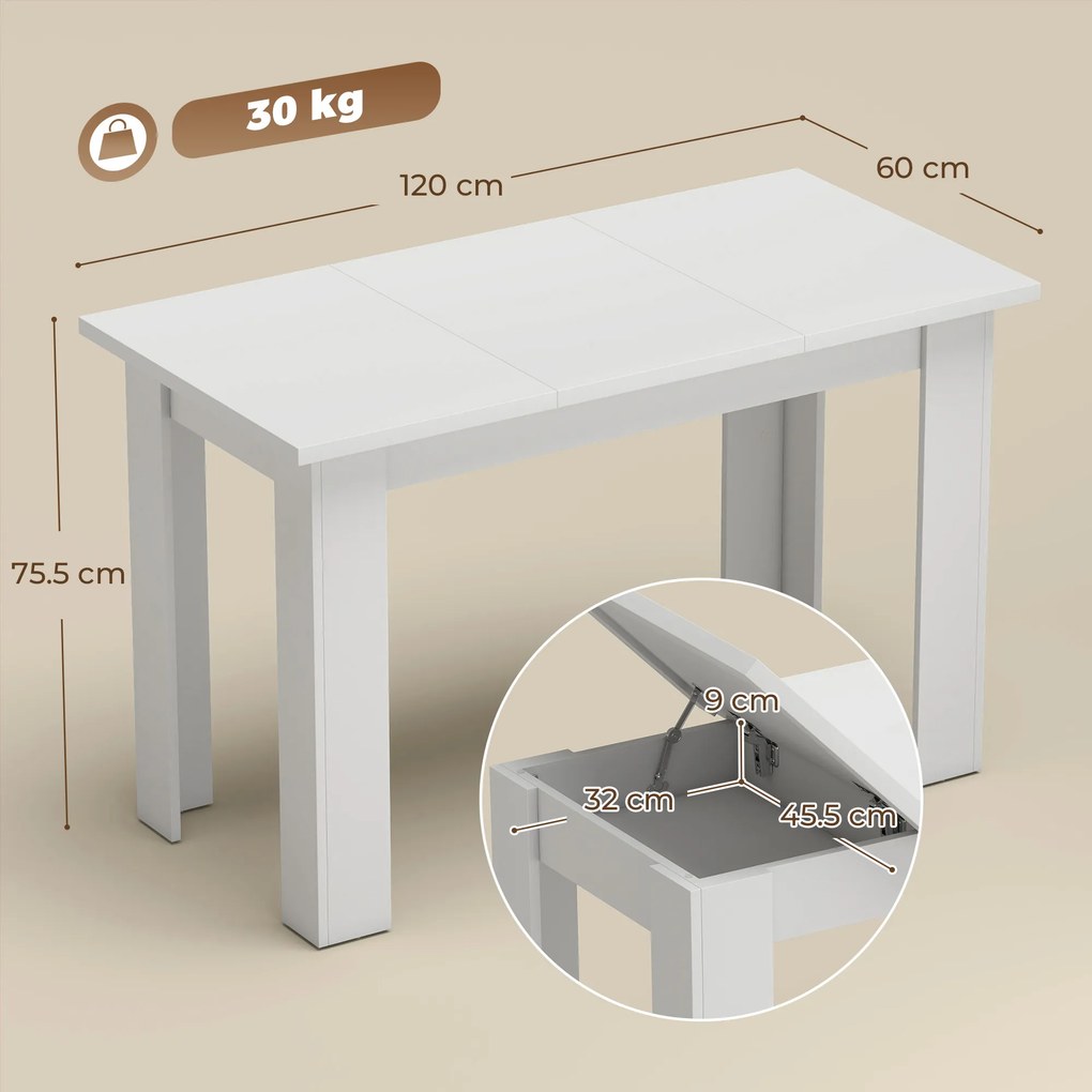 HOMCOM Masă de dining modernă cu spațiu de depozitare, 120 cm, albă | Aosom Romania
