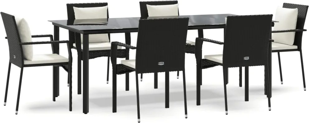 vidaXL Set mobilier de grădină cu perne, 7 piese, negru, poliratan