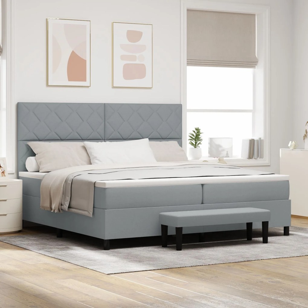 vidaXL Pat cu arcuri și saltea &amp; bancă gri deschis 200x200 cm țesătură