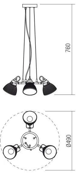 Lustră pe cablu RIDGE 3xE27/60W/230V Redo 01-1450