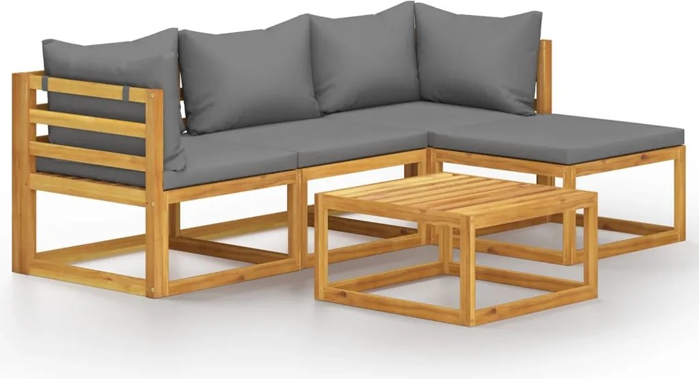 vidaXL Set mobilier de grădină cu perne, 5 piese, lemn masiv de acacia
