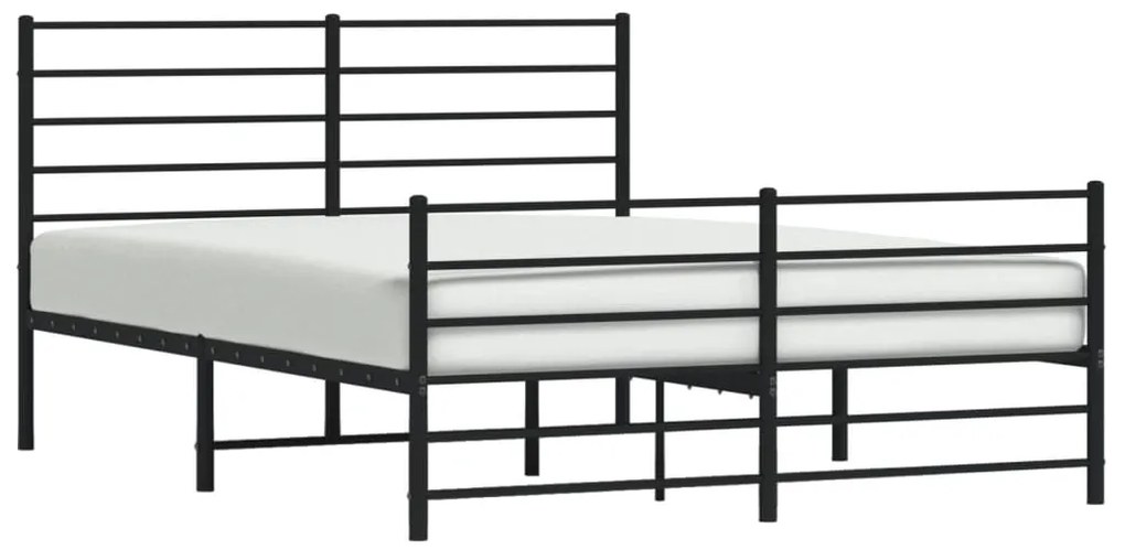 Cadru pat metalic cu tablie de cap/picioare, negru, 120x200 cm