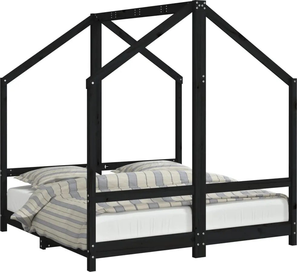 vidaXL Cadru de pat pentru copii, negru, 2x(70x140) cm, lemn masiv pin