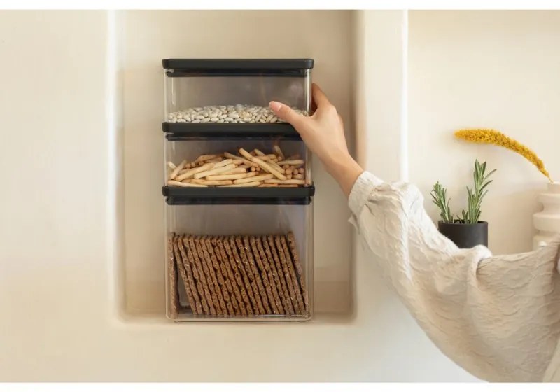 Cutii de depozitare Brabantia Tasty+ Stackable 1008881, 2x1.5L+1x3.5L, Fara BPA, Inchidere stransa, Gri inchis