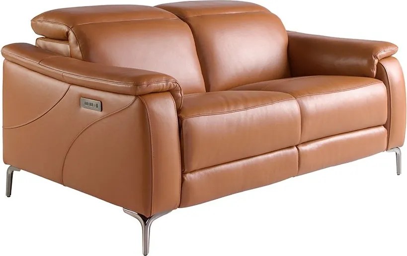Canapea 2 locuri eleganta, design LUX cu functia relax Cowhide brown leather