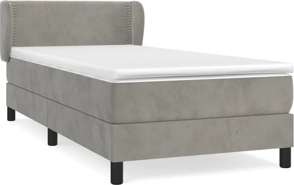 vidaXL Pat box spring cu saltea, gri deschis, 90x190 cm, catifea