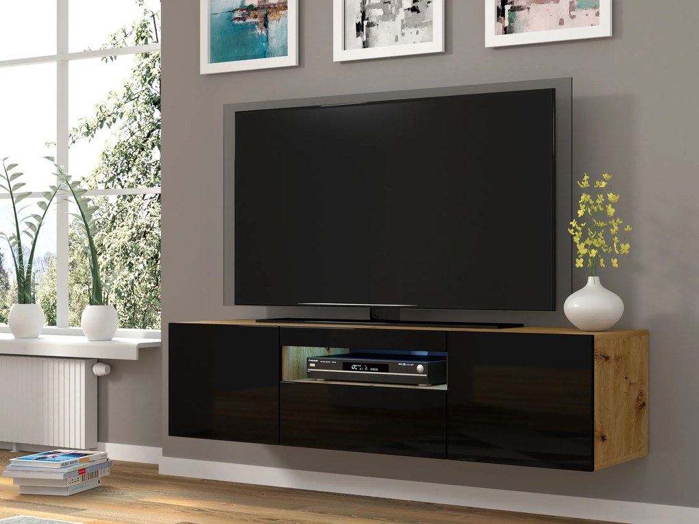 Masă TV/Dulap Aurora (Stejar artisan + Negru). 1057685