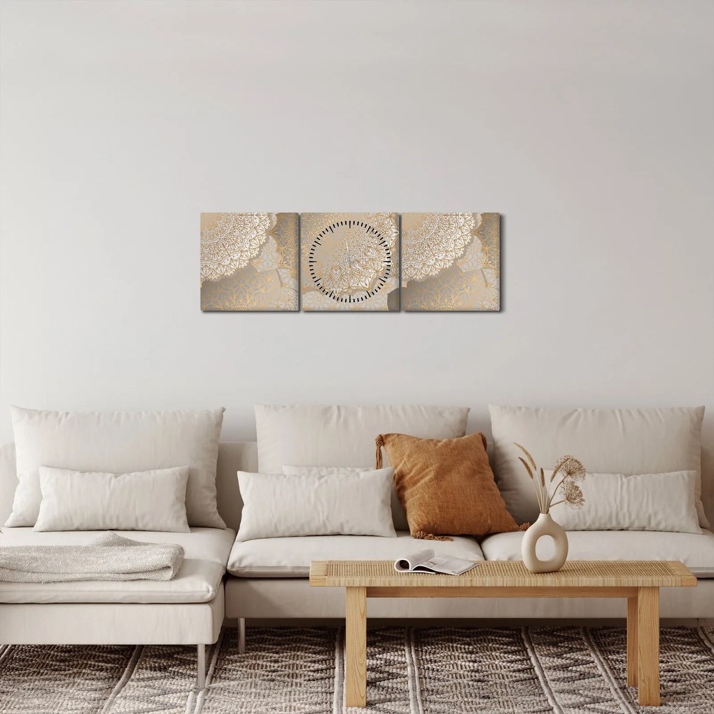 Tablou - Mandale în tonuri aurii (cu ceas) (90x30 cm)