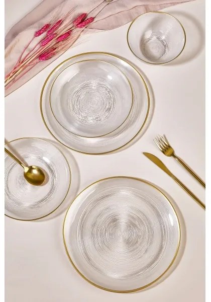 Set de veselă, 18 piese – sticlă transparentă cu accente aurii